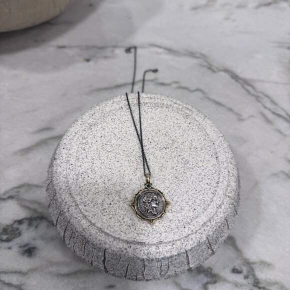 Handmade Oxidized Silver Coin Pendant Necklace - Picture 4 of 8